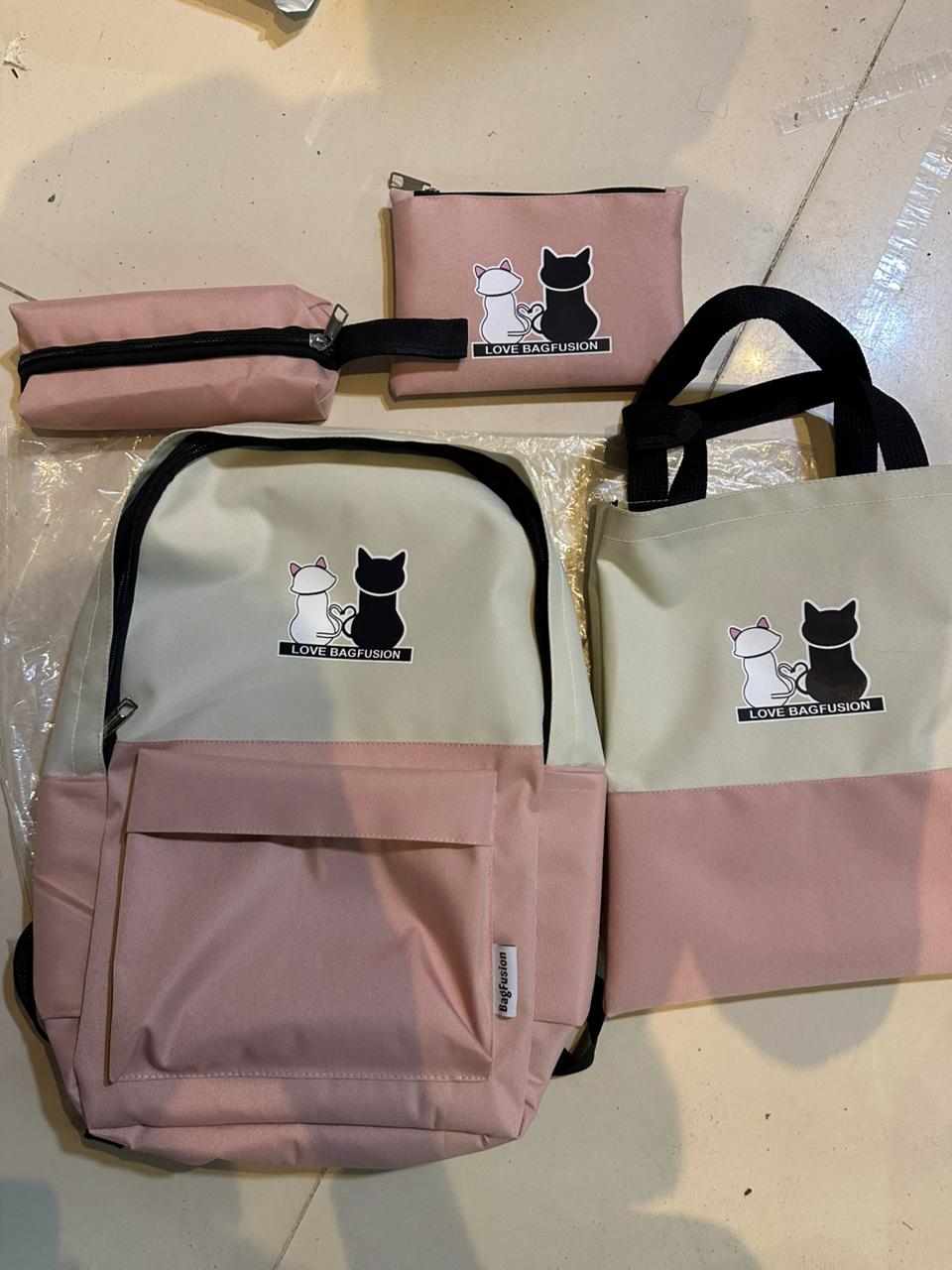 Cute Cat 5-in-1 School Bag Set for Girls