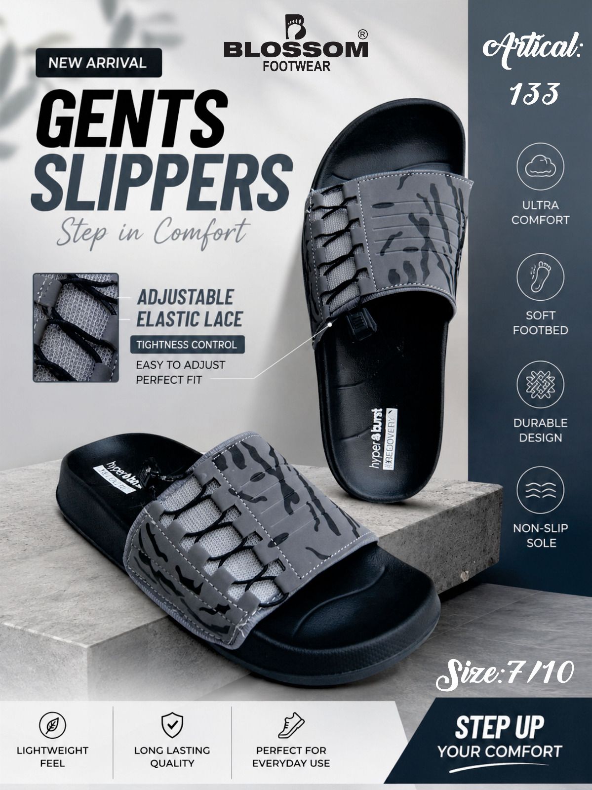 FlexLock Adjustable Slides for Men – Soft Cushioned Anti-Slip Comfort Slippers