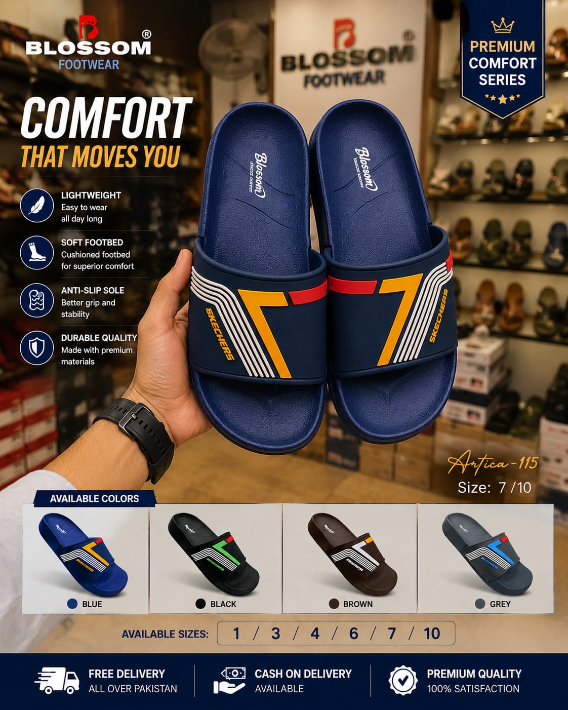 Men's Blossom Article 115 Slides – Premium EVA Soft Sole Casual Footwear