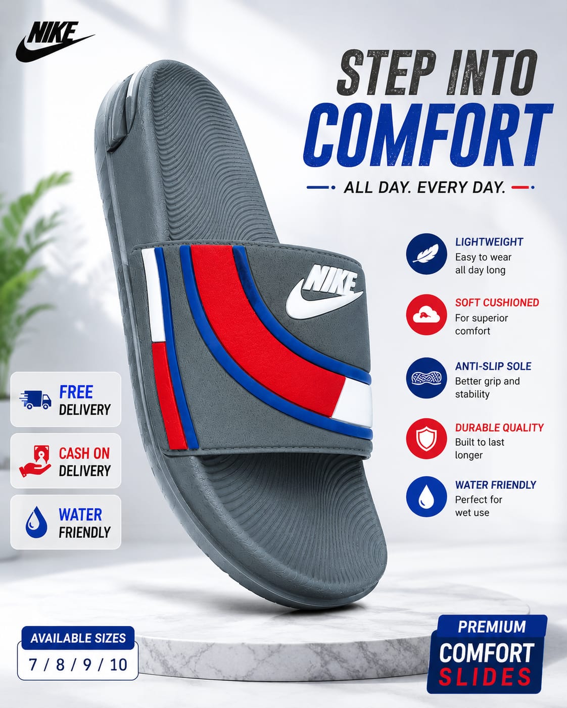 Men's Nike Premium Comfort Slides – Lightweight, Soft & Water-Friendly Slippers
