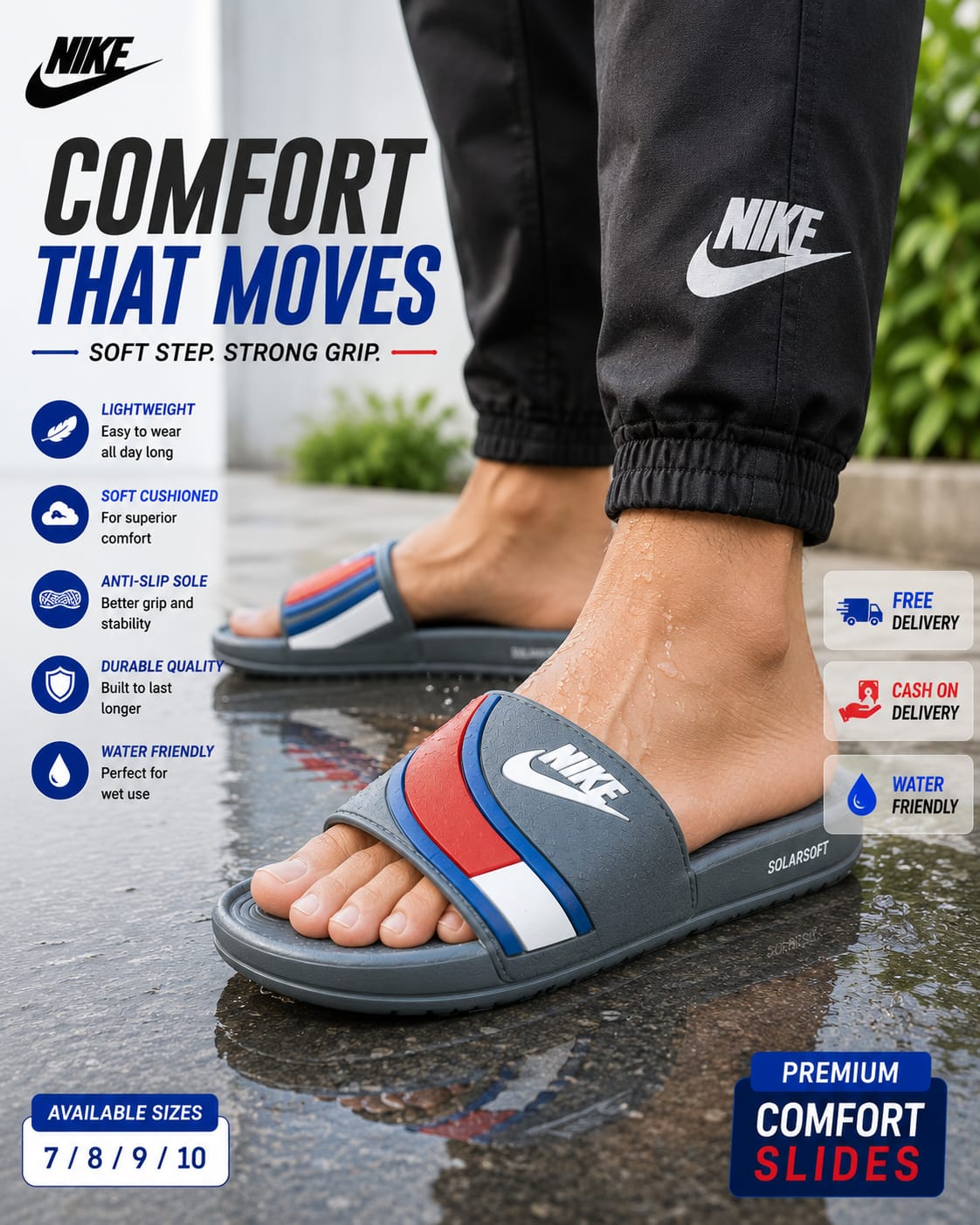 Men's Nike Premium Comfort Slides – Lightweight, Soft & Water-Friendly Slippers