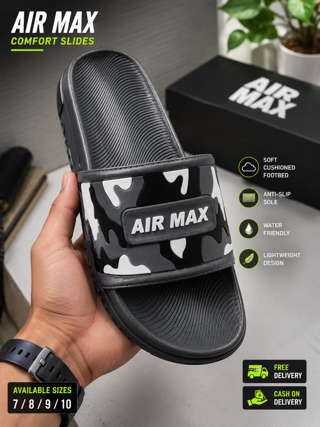 Air Max Camo Slides for Men – Lightweight Comfort Slippers with Anti-Slip Sole