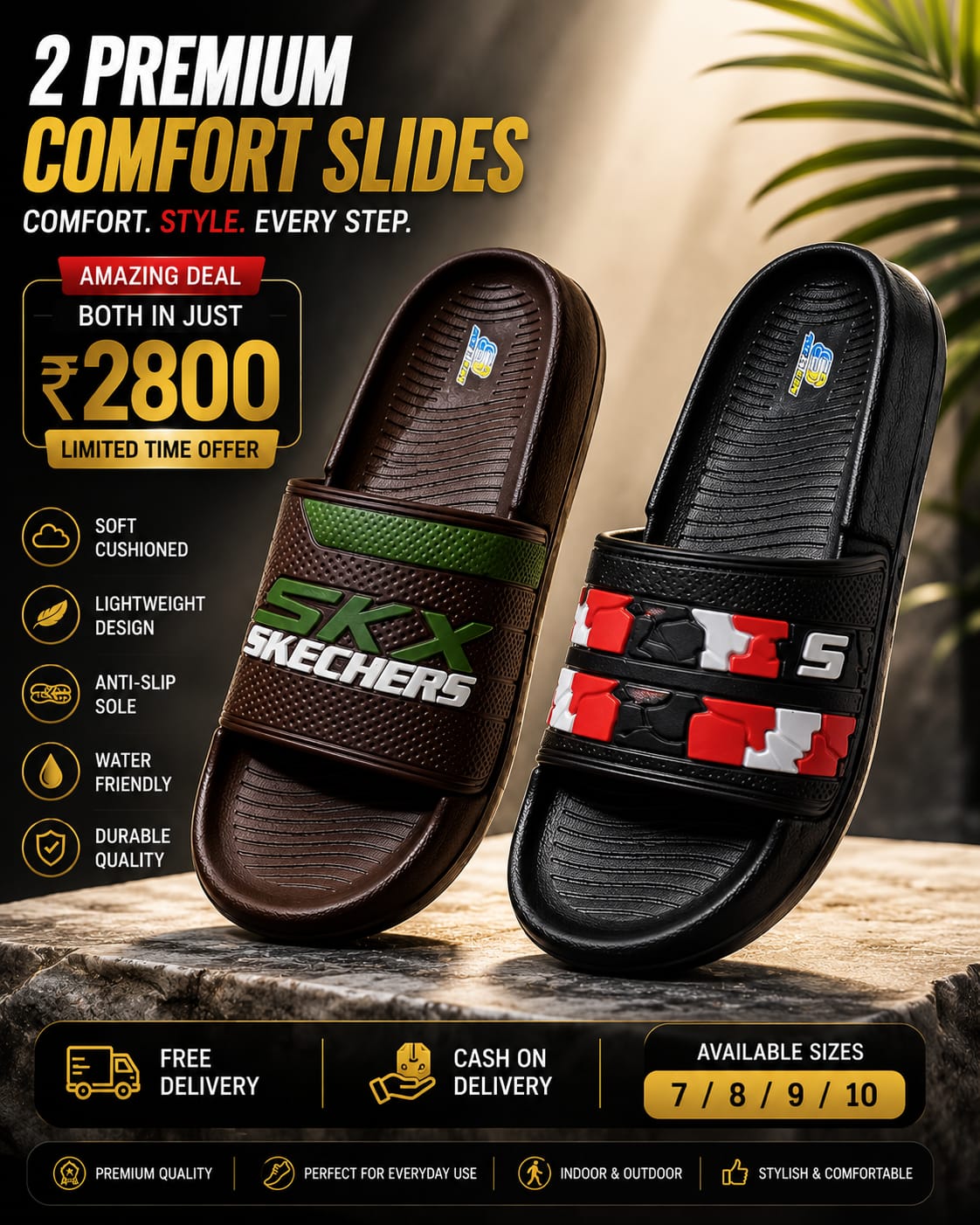 Men's Premium Comfort Slides Combo – Buy 2 Pairs for Just Rs. 2,800 | Free Delivery